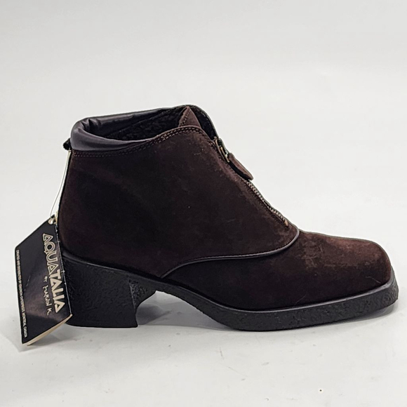 AQUATALIA NWT Waterproof Square Toe Front Zip Shealing Brown Suede Ankle Boot 8 - Picture 4 of 8